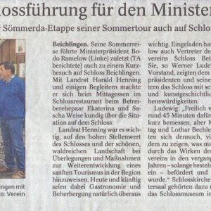 Der Besuch des Ministerpräsidenten Herrn Ramelow auf Schloß Beichlingen